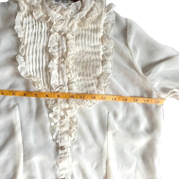 White Stag - Off White Ruffle Collar Button Down - S - Chiffon / Sheer - Picture 5 of 12